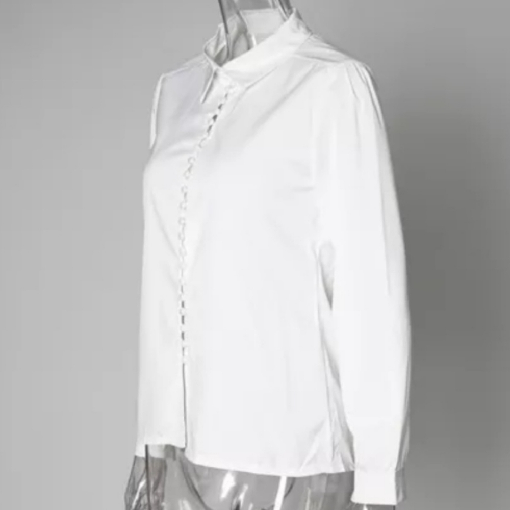 WHITE LONG SLEEVE BUTTON UP BLOUSE - Picture 3 of 5